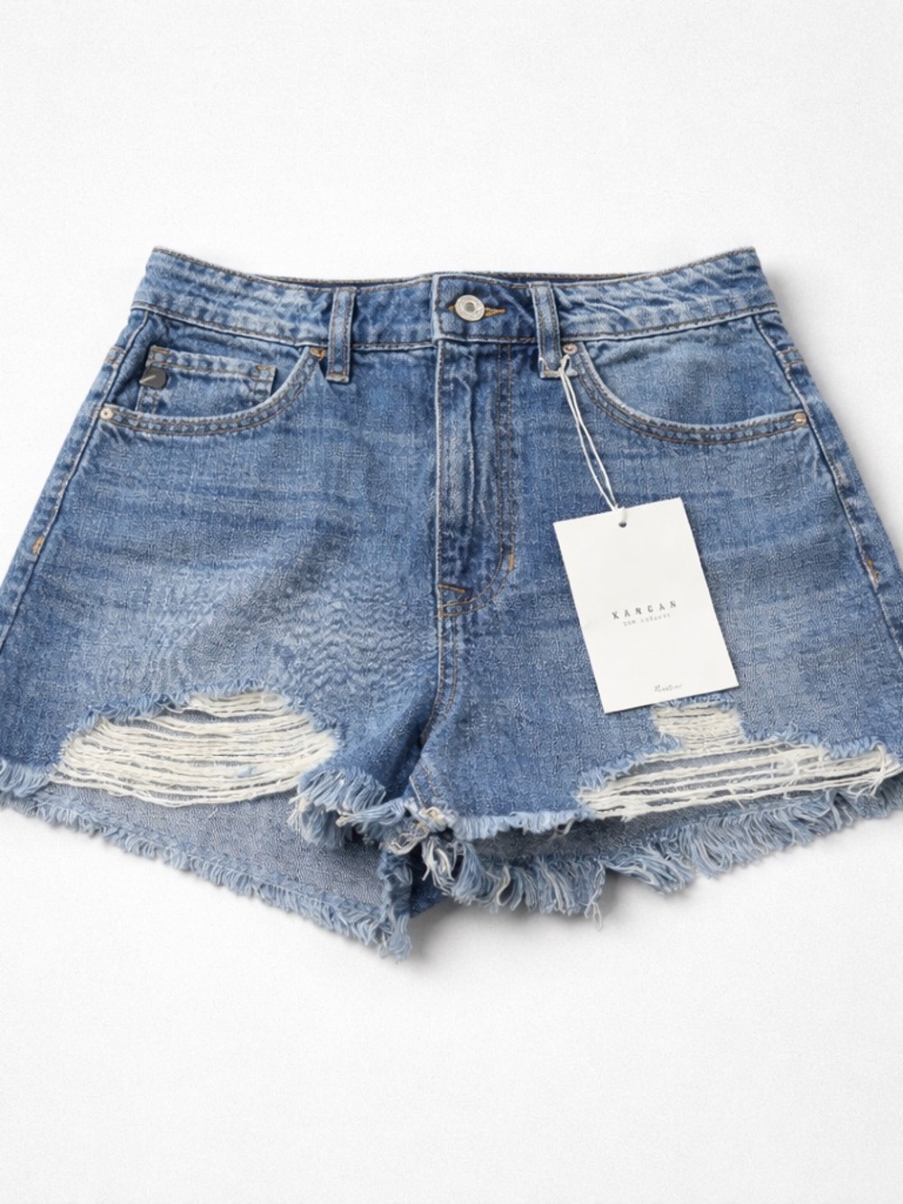 KanCan Blue Distressed High-Rise Denim Shorts